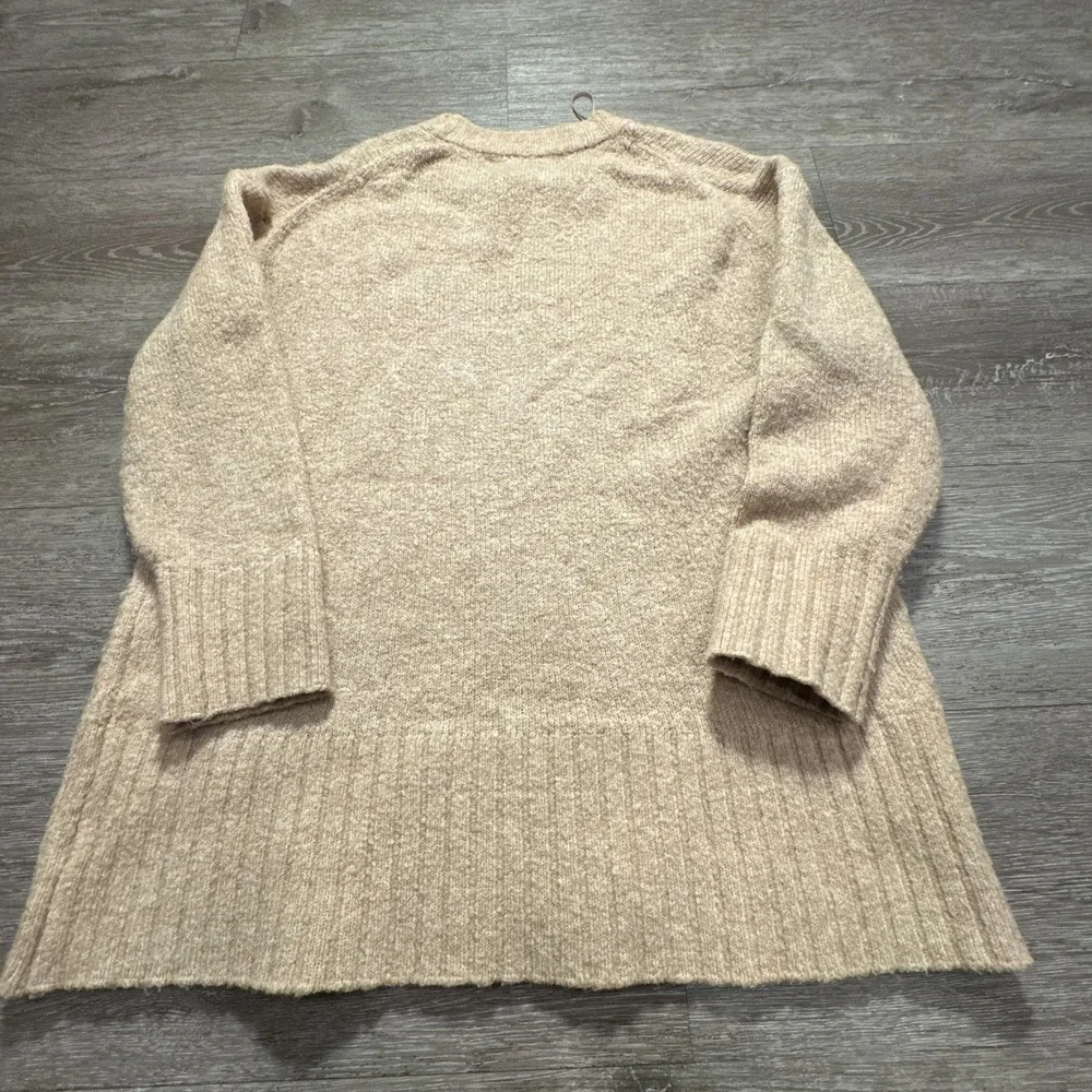Zara Knit Sweater Womens M Tan Wool Blend Ribbed Trim Oversized‎ Cozy Minimalist